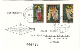 Saint Marin - Lettre Recom De 1972 - Oblit Republica Di S. Marino - Exp Vers Kirchheim - Peintures - Botticelli - - Storia Postale