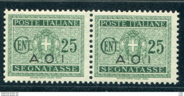 A.O.I. - Segnatasse Cent. 25 Coppia Con Un Esemplare Senza Punto Dopo La "I" - Africa Orientale Italiana