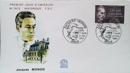 FRANCE - FDC - 1987 - JACQUES MONOD - (Prix Nobel De Medecine)  (Oblitération Paris) Enveloppe Premier Jour - Geneeskunde