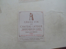 (Pauillac, Médoc - Etiquette Ancienne - Grand Cru) -  Grand Vin De CHATEAU LATOUR 1952.........voir Scans - Rouges