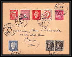 3823 France Lettre (cover) TOULOUSE GARE 2/11/1949 Affranchissement Composé Top Gandon Iris Dulac Mazelin 15F - Lettres & Documents