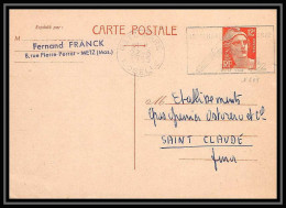 3774 France Entier Postal Stationery N°J5 C GANDON 12f L1 Metz Gare 22/6/1955 - Standard Postcards & Stamped On Demand (before 1995)