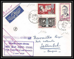 3602 France Lettre (cover) Liaison Paris Rome Athenes Istambul Caravelle 6/5/1959 Aviation - Eerste Vluchten