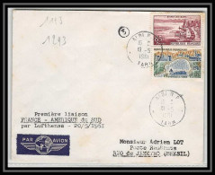 3607 France Lettre (cover) Liaison France Amerique Du Sud Lufthensa 1961 Aviation Rio De Janeiro Bresil - 1960-.... Brieven & Documenten