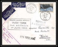 3530 France Lettre (cover) N°1156 Exposition De Bruxelles Liaison Paris Turin Alitalia 1958 Aviation - First Flight Covers