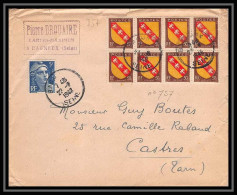 2686 France N°757 LORRAINE Armoiries BLOC 8 BAGNEUX 22/8/1948 Lettre (cover) Castres Tarn - 1941-66 Coat Of Arms And Heraldry