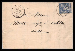 2308 Lettre (cover) LAC N°90 Type Sage Le Guetin Cher 18/09/1883 Convoyeur Boite URBAINE A LA GRENOUILLE Sallèles-d'Aude - Poste Ferroviaire