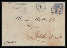 2300 Lettre (cover) LAC N°90 Convoyeur BREST A Paris 25/10/1878 Pour Sallèles D'Aude Convoyeur  - Bahnpost