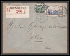 2092 Lettre (cover) Recommandé N°426 New York Statue De La Liberté Liberty Saint Brieuc 10/06/1939 Pour Castres Tarn  - 1921-1960: Période Moderne