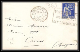 1937 Lettre (cover) N°365 Paix Flier Montpellier Hérault 1938 Pour Cornus Aveyron  - 1921-1960: Modern Period