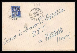 1954 Lettre (cover) N°368 Paix CORTE Corse Pour Cornus Aveyron  - 1921-1960: Période Moderne