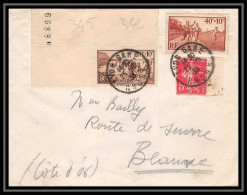 1908 Lettre (cover) N°345/346 œuvres Sociales Et Sportives Des PTT Lyon Rhone Gare 25/10/1938 Pour Cote D'or  - 1921-1960: Période Moderne