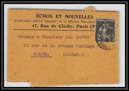 1742 Lettre (cover) N°278 Semeuse Paris Pour Rouen Seine Maritime Seul Cote 46 Bande Journal - 1906-38 Säerin, Untergrund Glatt