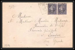 1650 Lettre (cover) N°218 Paire Semeuse 1927 Poyr Langon Gironde  - 1921-1960: Moderne