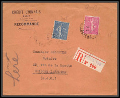 1602 Lettre (cover) N°202/205 Recommandé Semeuse Lignée Paris Pour Maisons-Laffitte 1927 Affranchissement Composé Mixte - 1921-1960: Période Moderne