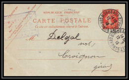 1466 Entier Postal Stationery Carte Postale (postcard) France N°138 Semeuse Bordeaux 12/02/1913 Pour Croignon Gironde  - Standard Postcards & Stamped On Demand (before 1995)