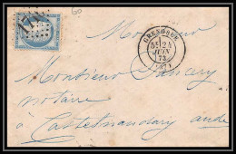 1332 Lsc Lettre (cover) N°60A GC 1716 Grenoble Isère 24/06/1873 Type Cères Pour Castelnaudary Aude Convoyeur - Railway Post