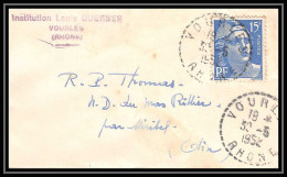 5275 N°886 Marianne De Gandon 1952 Rhône VOURLES CACHET Pour L'Abbé Thomas Miribel Ain Lettre (cover) - 1945-54 Marianne (Gandon)