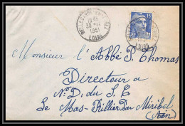 5255 N°886 Marianne De Gandon 1951 Loire BELLEGardE EN FOREZ Pour L'Abbé Thomas Miribel Ain Lettre (cover) - 1945-54 Marianne De Gandon