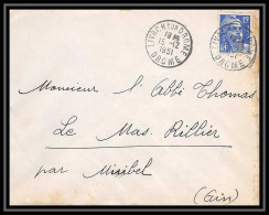 5250 N°886 Marianne De Gandon 1951 Drôme LIVRON Pour L'Abbé Thomas Miribel Ain Lettre (cover) - 1945-54 Marianne Of Gandon