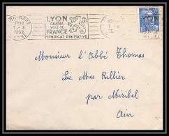 5145 N°886 Marianne De Gandon 1952 Rhône Lyon Gare Pour L'Abbé Thomas Miribel Ain Lettre (cover) - 1945-54 Marianne Of Gandon