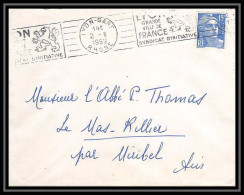 5123 N°886 Marianne De Gandon 1952 Rhône Lyon Pour L'Abbé Thomas Miribel Ain Lettre (cover) - 1945-54 Marianne De Gandon