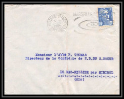 5114 N°886 Marianne De Gandon 1952 Marseille CACHET Pour L'Abbé Thomas Miribel Ain Lettre (cover) - 1945-54 Marianne De Gandon