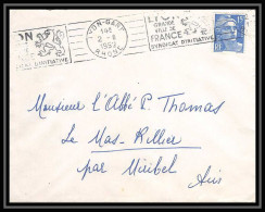 5131 N°886 Marianne De Gandon 1952 Rhône Lyon Les Brotteaux Pour L'Abbé Thomas Miribel Ain Lettre (cover) - 1945-54 Marianne De Gandon