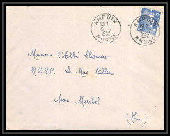 5097 N°886 Marianne De Gandon 1952 Rhône Ampuis (cote Rotie) Pour L'Abbé Thomas Miribel Ain Lettre (cover) - 1945-54 Marianne De Gandon