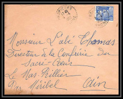 5061 N°886 Marianne De Gandon 1952 Rhône Cachet Perlé Pour L'Abbé Thomas Miribel Ain Lettre (cover) - 1945-54 Marianne Of Gandon