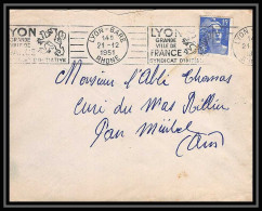 5045 N°886 Marianne De Gandon 1952 Rhône Lyon Pour L'Abbé Thomas Miribel Ain Lettre (cover) - 1945-54 Marianne (Gandon)