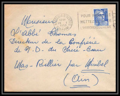 5037 N°886 Marianne De Gandon 1952 Marseille St Fereol L'Abbé Thomas Miribel Ain Lettre (cover) - 1945-54 Marianne (Gandon)