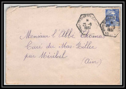 5024 N°886 Marianne De Gandon 1951 COTE D OR CACHER Pour L'Abbé Thomas Miribel Ain Lettre (cover) - 1945-54 Marianne (Gandon)