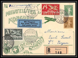 4929/ Suisse (Swiss) Entier Postal Stationery Carte Postale Poste Aérienne Bern 1929 + Complément Pour St Cergue - First Flight Covers