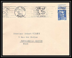 4703/ France Lettre (cover) N°886 Gandon Bord De Feuille Krag Lyon Gare Pour Ferriere La Grande Nord 1952  - 1921-1960: Modern Period