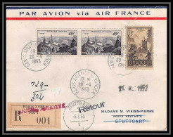 4669/ France Lettre (cover) Recommandé N°916+917 Paris Aviation Air France Pour Stuttgart 1953  - 1960-.... Lettres & Documents