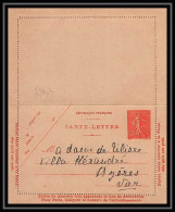 4463 France Carte Lettre Entier Postal Stationery Semeuse 50c Rouge Pour Hyres Var Jamais Posté - Cartoline-lettere