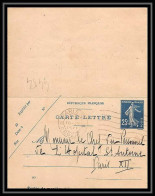 4454 France Carte Lettre Entier Postal Stationery Semeuse 25c Bleu Paris 1921 - Kartenbriefe