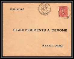 4295 France Lettre (cover) N°299 Semeuse Saints Yonne Pour Bavay Nord 18/8/1930 - 1921-1960: Période Moderne