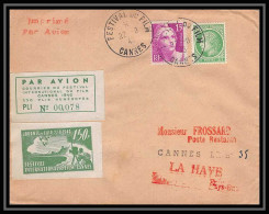 4113 France Lettre (cover) Festival De Cannes Movie Cinema Vignette Journée De L'air 1946 Pour La Haye Pays Bas - 1960-.... Lettres & Documents