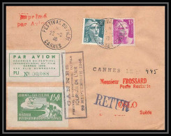 3935 France Lettre (cover) CANNES Festival International Du Film 1946 24/09/46 Avec Vignette Oslo - 1921-1960: Moderne