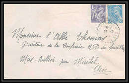 5959 Iris N° 651 + Mercure‎ N° 549 1945 Bugey Cachet Perlé Pour L'Abbé Thomas Miribel Ain Lettre (cover) - 1939-44 Iris