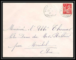 5872 TYPE Iris N° 433 1941 Rhône VILLECHEVE PERLE Pour L'Abbé Thomas Miribel Ain Lettre (cover) - 1939-44 Iris