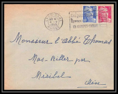 5623 Marianne De Gandon 1949 Lyon Gare Rhône Pour L'Abbé Thomas Miribel Ain Lettre (cover) - Lettres & Documents