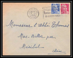 5623 Marianne De Gandon 1949 Lyon Gare Rhône Pour L'Abbé Thomas Miribel Ain Lettre (cover) - Covers & Documents