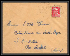 5589 N°813 Marianne De Gandon 1951 Cachet Perlé Pour L'Abbé Thomas Miribel Ain Lettre (cover) - 1945-54 Marianne Of Gandon