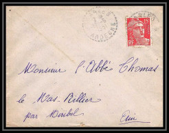 5550 N°813 Marianne De Gandon 1951 Ardèche IssArles Cachet Perlé Pour L'Abbé Thomas Miribel Ain Lettre (cover) - 1945-54 Marianne De Gandon