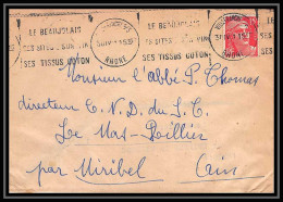 5495 N°813 Marianne De Gandon 1949 Rhône Villefranche Sur Saone Pour L'Abbé Thomas Miribel Ain Lettre (cover) - Brieven En Documenten