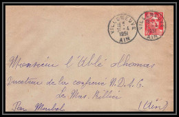 5494 N°813 Marianne De Gandon 1951 Ain Villeneuve Pour L'Abbé Thomas Miribel Ain Lettre (cover) - 1945-54 Marianne Of Gandon