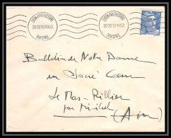 5402 N°886 Marianne De Gandon 1952 Rhône LUCENAY Cachet Perlé Pour L'Abbé Thomas Miribel Ain Lettre (cover) - 1945-54 Marianne (Gandon)